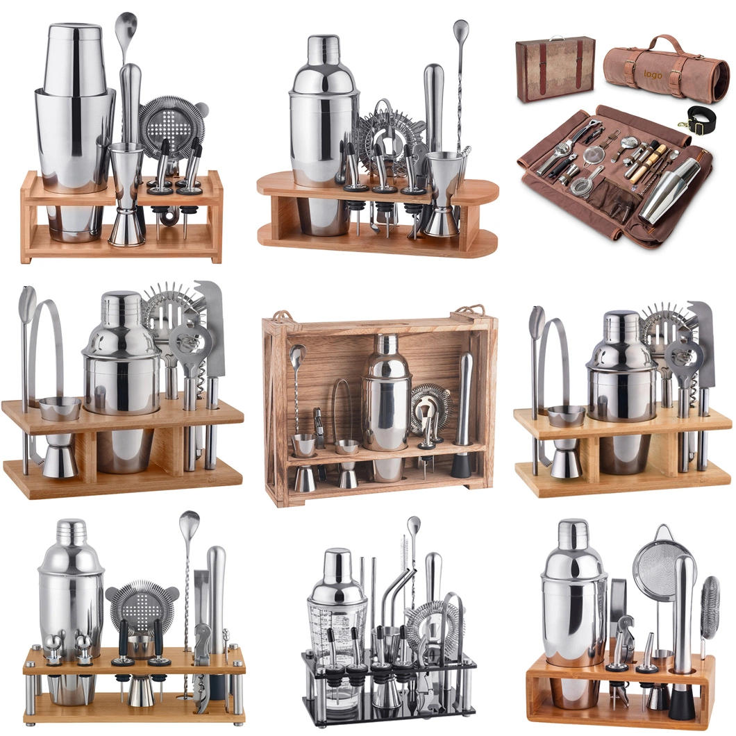 Mixology Bartender Kit: 11-Piece Bar Tool Set with Rustic Wood Stand