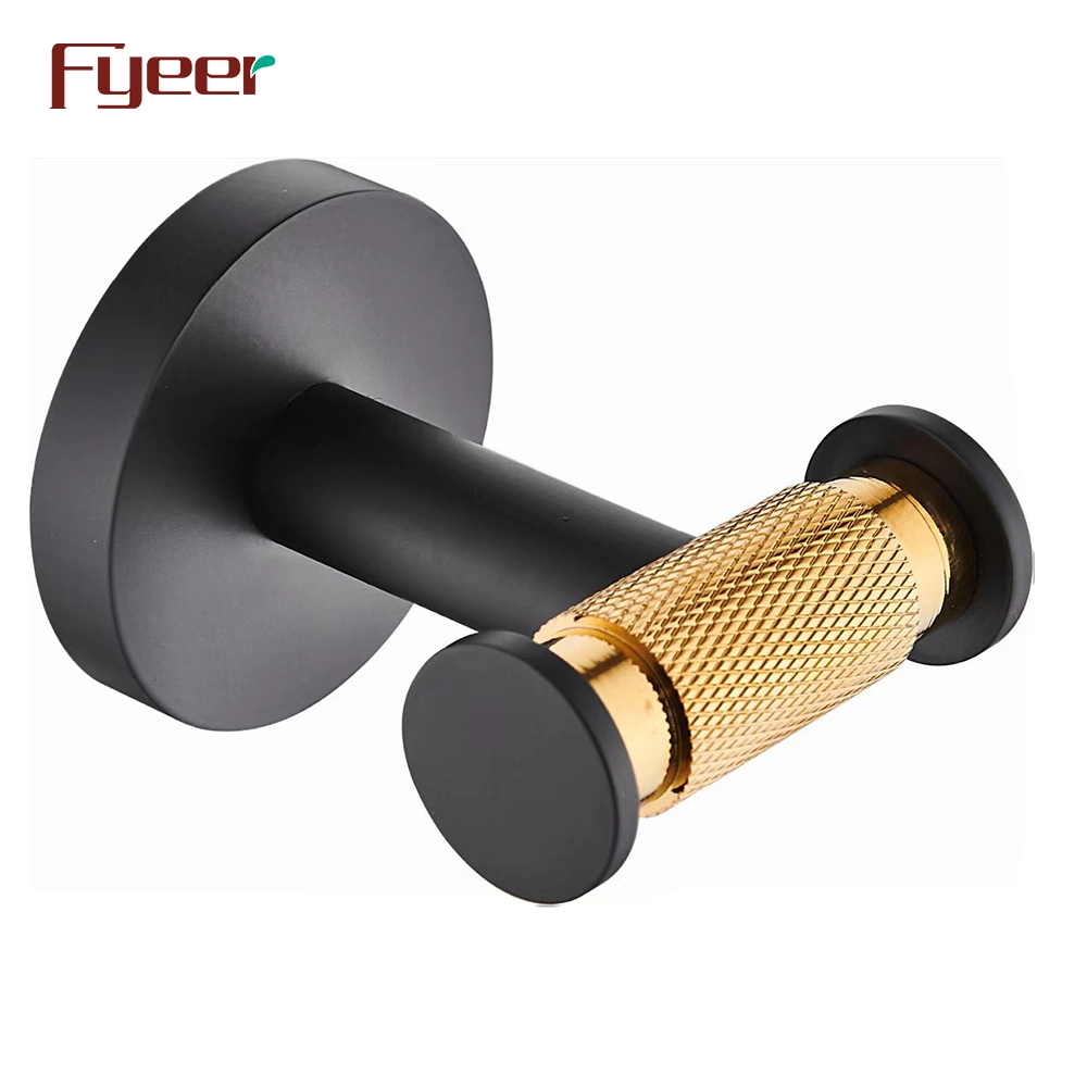 Fyeer Towel Bar Tissue Holder Robe Hook Black and Gold Bathroom Accessory Set