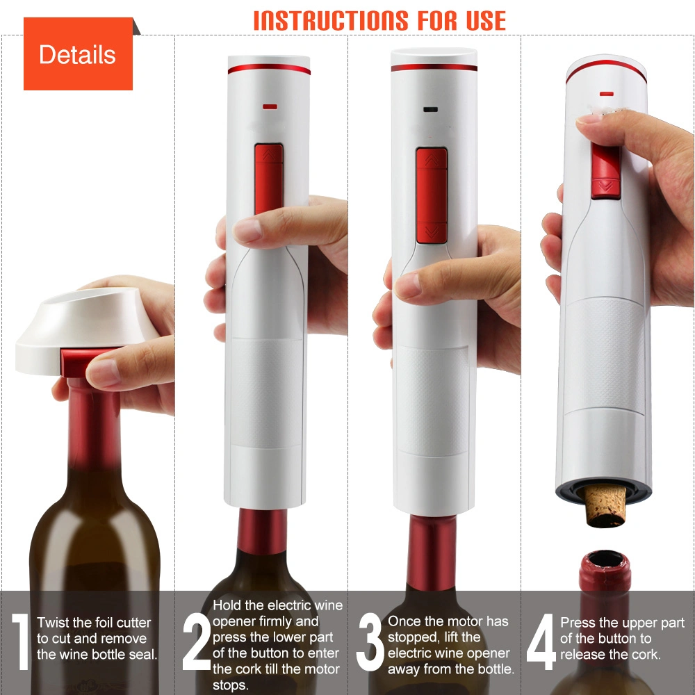 Exquisite Personalized Custom USB Recharge Button Operated Electric Wine Corkscrew