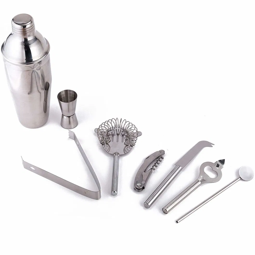 Stainless Steel Bar Set Bamboo Holder Kit Accessories Cocktail Shaker