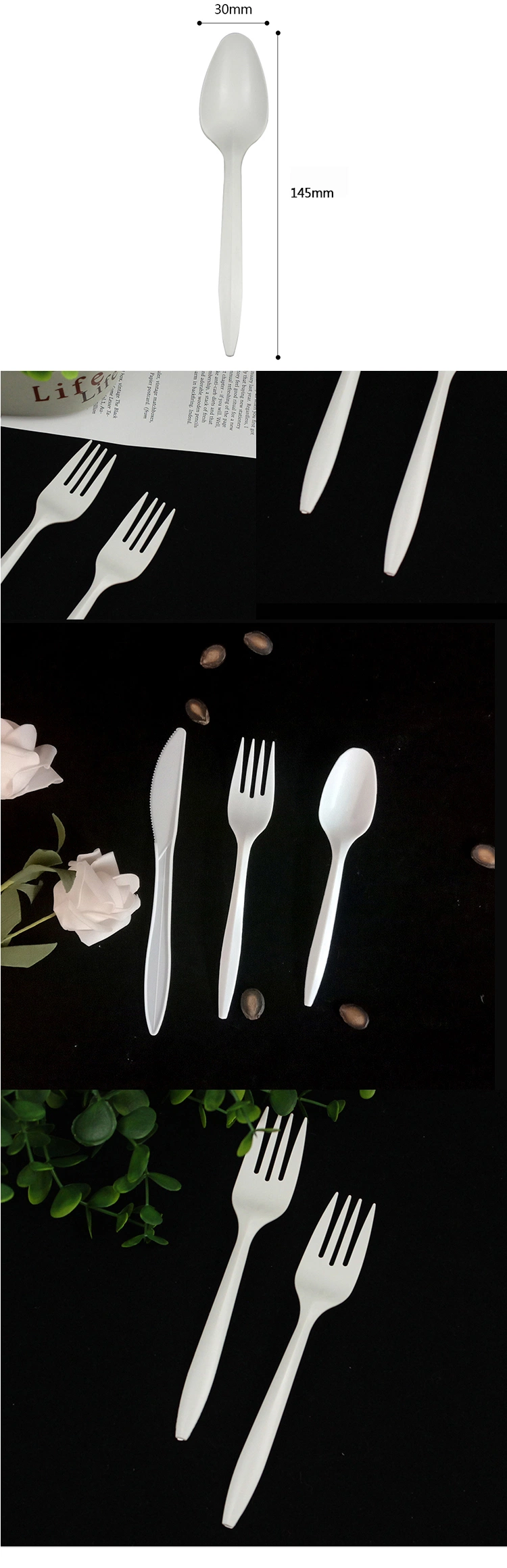 Disposable Plastic Cutlery 145mm Length PS Plastic Spoon White Custom for Takeaway