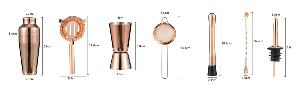 Rose Gold 304 Stainless Steel Cocktial Tools Electroplating Boston Cocktail Shaker for Bar and Restaurant